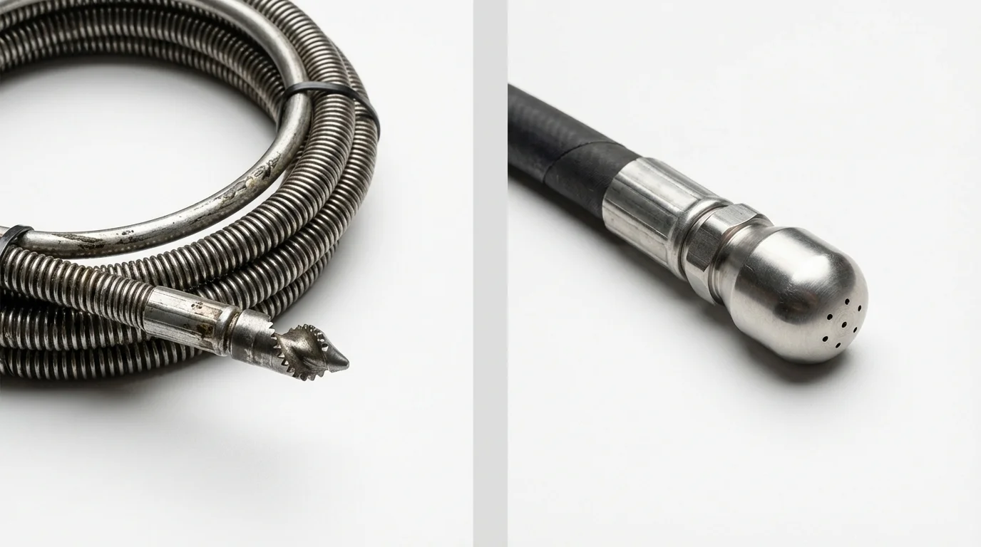 Drain snake cable and hydro jetting nozzle used for drain cleaning in Sistersville, WV