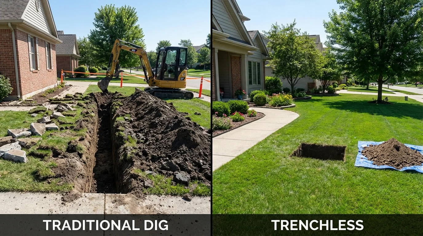 Trenchless sewer repair with minimal yard damage versus traditional excavation in Sistersville, WV